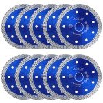 AOKLIT 4.5 inch Super Thin Diamond Tile Blade, 10 Pcs Tile Cutting Blade, Diamond Blade for Angle Grinder Cutting Porcelain Tile Granite Marbles (Blue)