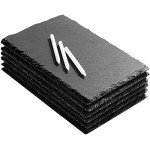 MAPRIAL Slate Cheese Boards, 6 Pack 8.8 x 6” Mini Slate Plates Black Charcuterie Boards Serving Tray Stone Plate Display Chalkboard with Soapstone Chalks for Halloween Christmas, Party, Gifts