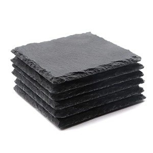 6 Pack Square Slate Drink Coasters, VIBRATITE 4 Inch Black Slate Stone Coasters Bulk Cup Coaster Laser Engraving Blanks with Anti-Scratch Bottom for Drink Coffee Bar Kitchen Home Decor
