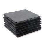 6 Pack Square Slate Drink Coasters, VIBRATITE 4 Inch Black Slate Stone Coasters Bulk Cup Coaster Laser Engraving Blanks with Anti-Scratch Bottom for Drink Coffee Bar Kitchen Home Decor