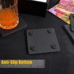 6 Pack Square Slate Drink Coasters, VIBRATITE 4 Inch Black Slate Stone Coasters Bulk Cup Coaster Laser Engraving Blanks with Anti-Scratch Bottom for Drink Coffee Bar Kitchen Home Decor