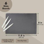 Juvale Set of 6 Black Slate Charcuterie Boards with Chalk, Individual Stone Plates for Cheese, Meat, Appetizers (8 x 11.8 In)