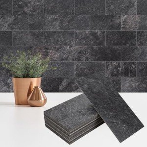 StyloVue 100 Pieces Peel and Stick Backsplash for Kitchen, 3" x 6" PVC Subway Tile 2025 Upgraded Black Slate Backsplash Stick on Tile Elevate Kitchen Fireplace RV
