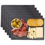 Juvale Set of 6 Black Slate Charcuterie Boards with Chalk, Individual Stone Plates for Cheese, Meat, Appetizers (8 x 11.8 In)