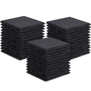 36 Pieces Slate Drink Coasters, GOH DODD 4 Inch Black Coasters Stone Coaster Set, Laser Engraving Blanks with Anti-Scratch Bottom for Home Office Kitchen Housewarming Gifts Wedding Party, Square
