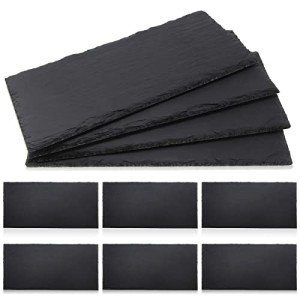 Zopeal 10 Pcs 10" x 5" Black Slate Charcuterie Boards Charcuterie Stone Plates with Natural Edge Slate Cheese Tray Serving Stone Board for Kitchen Dining Party Meat Dried Fruits Display Chalkboard