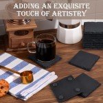 24 Pieces Slate Drink Coasters, GOH DODD 4 Inch Black Coasters Stone Coaster Set, Laser Engraving Blanks with Anti-Scratch Bottom for Home Office Kitchen Housewarming Gifts Wedding Party, Square