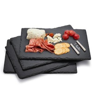 Bruntmor Slate Cheese Boards with 2 Chalks - Black Stone Plates - Slate Platter Tray - Charcuterie Boards - Display Chalkboard for Charcuterie, Meat, Cake - Set of 4 - Black - 12'' x 8''