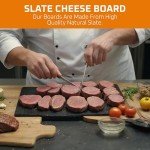 Bruntmor Slate Cheese Boards with 2 Chalks - Black Stone Plates - Slate Platter Tray - Charcuterie Boards - Display Chalkboard for Charcuterie, Meat, Cake - Set of 4 - Black - 12'' x 8''