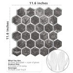STICKGOO Hexagon Peel and Stick Backsplash Tile, Stick on Backsplash for Kitchen and Bathroom, Black Slate Look PVC Mixed Metal Silver Self Adhesive Wall Tiles(10 Sheets, Seamless)