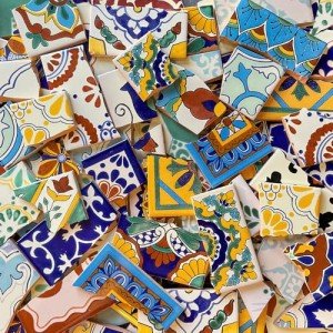 10 Pounds of Broken Talavera Mexican Ceramic Tile in Mixed Decorative Designs Multicolor