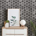 STICKGOO Hexagon Peel and Stick Backsplash Tile, Stick on Backsplash for Kitchen and Bathroom, Black Slate Look PVC Mixed Metal Silver Self Adhesive Wall Tiles(10 Sheets, Seamless)
