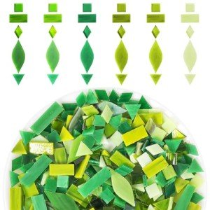 Glass Mosaic Tiles Pieces for Crafts: LATIIZ 320Pcs Green Color Mixed 5 Shapes Stained Bulk Art Supplies for Making Decor Project DIY Lamp Vase Coaster Stepping Stone for Adults Beginners Mosaicist