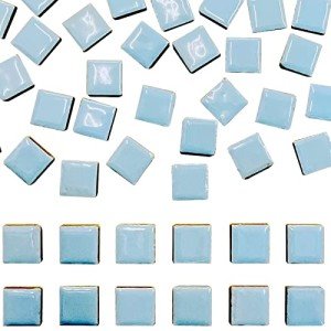 50 Pieces Light Blue Mosaic Tiles for Crafts 1" Ceramic Tiles Assorted Colors Square Ceramic Mosaic Project Supplies for Photo Frame Mosaic Stepping Stones Bath Old Pool Furniture Decor
