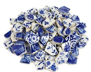 Lanyani Broken Ceramic China Tiles Assortment Blue and White Porcelain Pieces for Mosaic Craft, Cover 11x11 inches
