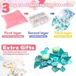 LATIIZ Glass Mosaic Tiles Crafts: Pre-Cut Waterproof Turquoise 300 Pieces for DIY Outdoor Home & Garden Art Projects - Decor Patio Stepping Stones Kits - Mother Gifts & Family Bonding Activities