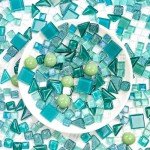 LATIIZ Glass Mosaic Tiles Crafts: Pre-Cut Waterproof Turquoise 300 Pieces for DIY Outdoor Home & Garden Art Projects - Decor Patio Stepping Stones Kits - Mother Gifts & Family Bonding Activities