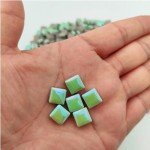 500PCS / 1.1LB Square Ceramic Mosaic Tiles, 0.4 x 0.4 inch Handmade Making Creative Micro Mosaic Tiles for DIY Art and Home Decorations (Iridescent Green)