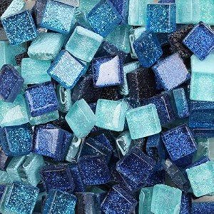 Mixed Color Mosaic Glass Tiles Shine Crystal Glass Pieces Bulk Square Glitter Crystal Mosaic Tiles for Home Decoration or DIY Crafts 200g,1x1 cm (Blues)