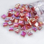 1.1lb Square Crystal Mosaic Tiles, Iridescent Mosaic Glass Tiles for Crafts, Mosaic Pieces DIY Hobbies Children Handmade Jewelry Art Decoration Gifts,525 Pieces (Fuchsia)