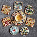 1.1lb Square Crystal Mosaic Tiles, Iridescent Mosaic Glass Tiles for Crafts, Mosaic Pieces DIY Hobbies Children Handmade Jewelry Art Decoration Gifts,525 Pieces (Fuchsia)