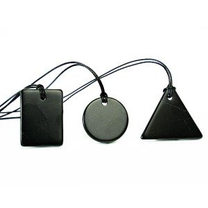 Karelian Heritage Shungite Stone Necklace Pendant Jewelry Set Circle, Rectangular and Triangle | Minimalistic Natural Black Crystal Jewelry | Defender Shield Protection Stone Necklace | Shungite Set for Chakra Balancing Jewelry S567