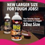 Quick'n Brite Fireplace Brick and Stone Cleaner 32oz with Scrub Brush - Natural Stone, Tile, and Marble Cleaner - Indoor Fireplace and Wood Stove Cleaning Kit - Pellet Stove Creosote Remover