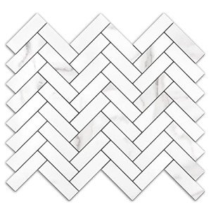 STICKGOO 10 Sheets Herringbone Peel and Stick Backsplash, Stick on Aluminum Composite PVC Kitchen Backsplash, Marble White Mixed Light Grey Look Self Adhesive Wall Tiles