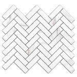 STICKGOO 10 Sheets Herringbone Peel and Stick Backsplash, Stick on Aluminum Composite PVC Kitchen Backsplash, Marble White Mixed Light Grey Look Self Adhesive Wall Tiles