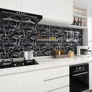 Adrmpest12 x12 Black Backsplash Marble Tile Peel and Stick on Back Splash Kitchen Bathroom Fireplace Floor Shower Wall Tile Sticker,PVC Plastic Composite Vinyl Tile Waterproof