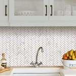 STICKGOO 10 Sheets Herringbone Peel and Stick Backsplash, Stick on Aluminum Composite PVC Kitchen Backsplash, Marble White Mixed Light Grey Look Self Adhesive Wall Tiles