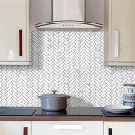 STICKGOO 10 Sheets Herringbone Peel and Stick Backsplash, Stick on Aluminum Composite PVC Kitchen Backsplash, Marble White Mixed Light Grey Look Self Adhesive Wall Tiles