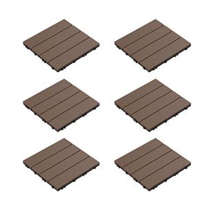 Interlocking Deck Tiles - 6-Pack Wood Plastic Composite Patio Tiles - Outdoor Flooring for Balcony, Porch, and Garage by Pure Garden (Brown)
