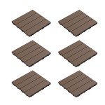Interlocking Deck Tiles - 6-Pack Wood Plastic Composite Patio Tiles - Outdoor Flooring for Balcony, Porch, and Garage by Pure Garden (Brown)