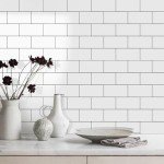 Vamos Tile 4-Piece Glossy Pure White Peel and Stick Backsplash Tile,3''x6'' PVC Subway Tile with Dark Gray Grout,Stick on Backsplash for Kitchen/Bathroom/Fireplace