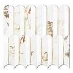 Vamos Tile Peel and Stick Backsplash Seamless Tile,10 Sheets Stick on Backsplash for Kitchen and Bathroom, 12''x12'' White Marble Look PVC Mixed Metal Gold Self Adhesive Fish Scale Mosaic Wall Tiles