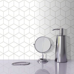 The Tiles Plaza Rhombus Backsplash Tile for Kitchen Peel and Stick, Stone Composite Self Adhesive Tiles, 3D Cube Wall Tile for Kitchen, 12 x 13 Inch 10 Sheets White