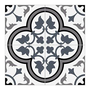 The Tiles Plaza Peel and Stick Encaustic Backsplash, Blue Patterned Vintage Stick on Tile, Stone Composite Self-Adhesive Wall Tile Sticker for Kitchen Bathroom Fireplace Stairs, 10 Sheets