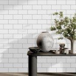 Vamos Tile 4-Piece Glossy Pure White Peel and Stick Backsplash Tile,3''x6'' PVC Subway Tile with Dark Gray Grout,Stick on Backsplash for Kitchen/Bathroom/Fireplace