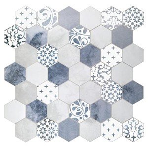Peel and Stick Backsplash, Blue Cement Hexagon Stone Composite Marble Looks Self Adhesive Stick On Tiles Decorative Wall Tile for Kitchen Bathroom Shower, 10 Sheets