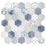 Peel and Stick Backsplash, Blue Cement Hexagon Stone Composite Marble Looks Self Adhesive Stick On Tiles Decorative Wall Tile for Kitchen Bathroom Shower, 10 Sheets