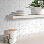 The Tiles Plaza Rhombus Backsplash Tile for Kitchen Peel and Stick, Stone Composite Self Adhesive Tiles, 3D Cube Wall Tile for Kitchen, 12 x 13 Inch 10 Sheets White