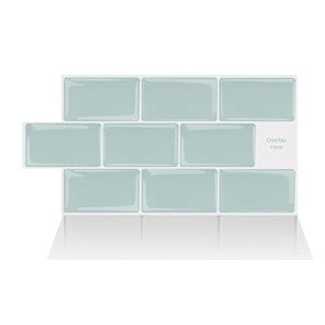 Alwayspon 10 Sheets 3D Thickened Peel and Stick Vinyl Backsplash Tiles, 12"x6" Self-Adhesive Wallpaper Wall Tile Stickers Stick on Subway Tiles for Kitchen Bathroom, Light Green 056