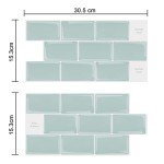 Alwayspon 10 Sheets 3D Thickened Peel and Stick Vinyl Backsplash Tiles, 12"x6" Self-Adhesive Wallpaper Wall Tile Stickers Stick on Subway Tiles for Kitchen Bathroom, Light Green 056