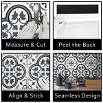 The Tiles Plaza Peel and Stick Encaustic Backsplash, Blue Patterned Vintage Stick on Tile, Stone Composite Self-Adhesive Wall Tile Sticker for Kitchen Bathroom Fireplace Stairs, 10 Sheets
