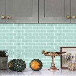 Alwayspon 10 Sheets 3D Thickened Peel and Stick Vinyl Backsplash Tiles, 12"x6" Self-Adhesive Wallpaper Wall Tile Stickers Stick on Subway Tiles for Kitchen Bathroom, Light Green 056