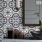 The Tiles Plaza Peel and Stick Encaustic Backsplash, Blue Patterned Vintage Stick on Tile, Stone Composite Self-Adhesive Wall Tile Sticker for Kitchen Bathroom Fireplace Stairs, 10 Sheets