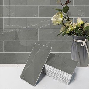 Avant Decor | Sample Tile | Stone Composite Subway Stone Texture Tiles | Peel and Stick Kitchen Backsplash Tiles | Wall Tiles | 3” x 6” | Bex Metro Glossy Slate, Single Tile