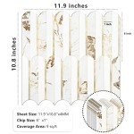 Vamos Tile Peel and Stick Backsplash Seamless Tile,10 Sheets Stick on Backsplash for Kitchen and Bathroom, 12''x12'' White Marble Look PVC Mixed Metal Gold Self Adhesive Fish Scale Mosaic Wall Tiles