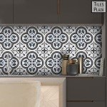 The Tiles Plaza Peel and Stick Encaustic Backsplash, Blue Patterned Vintage Stick on Tile, Stone Composite Self-Adhesive Wall Tile Sticker for Kitchen Bathroom Fireplace Stairs, 10 Sheets